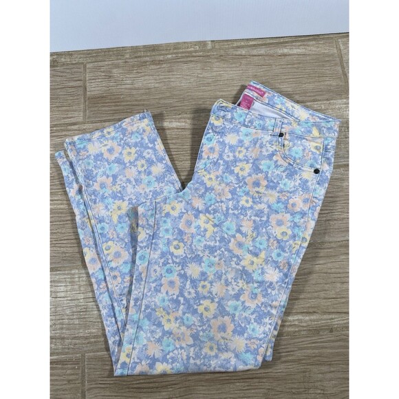 Woman Within Natural Fit Floral Print Stretch Jeans Size 16T Pastel - Picture 1 of 11